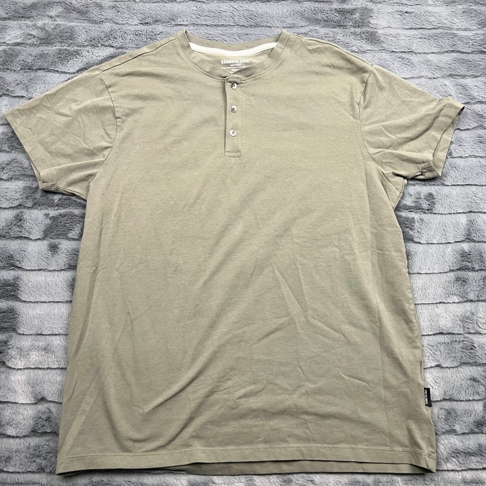 Kenneth Cole New York Mens Henley Shirt Small Olive Green Short Sleeve Cotton